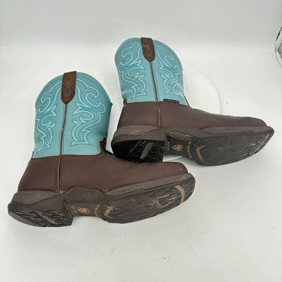 Ariat Fatbaby Women Sz 10B Brown Teal Leather Pull On Composite Toe Cowboy Boot - Picture 6 of 13
